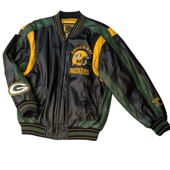 Carl Banks III Green Bay Packers Black Leather Zip Up Bomber Style Jacket Size M - Picture 7 of 7
